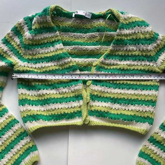 ZARA Knit Cardigan Green Yellow Stripe - Picture 6 of 7